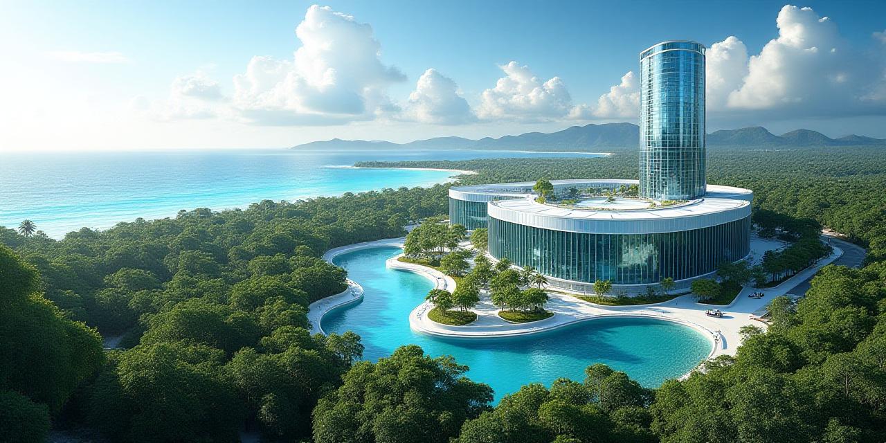 Panoramic view of a sustainable business hub in the Cayman Islands