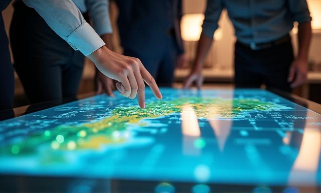 Strategic environmental planning session in a high-tech office