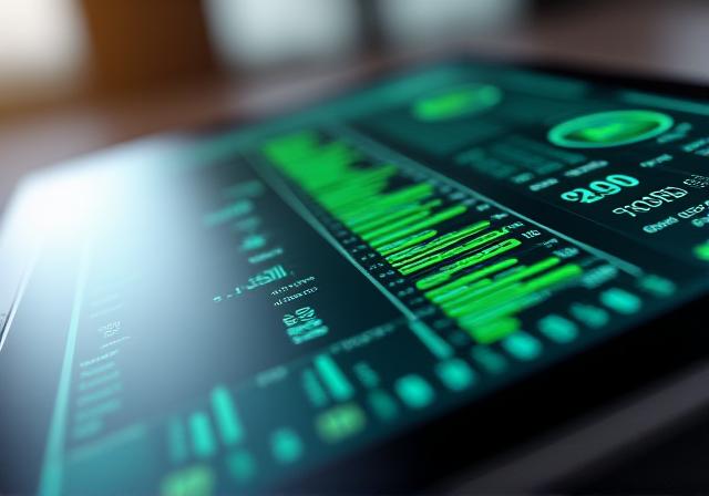 Clean modern digital dashboard showing environmental metrics and cost savings charts