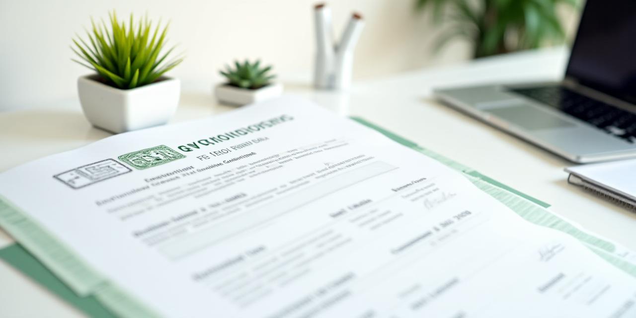 Close up of a professional sustainability certificate on a modern desk with natural lighting