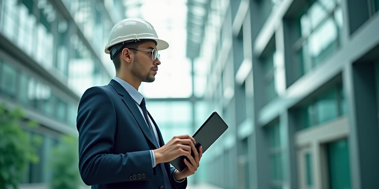 Professional environmental auditor reviewing waste management systems in a modern facility