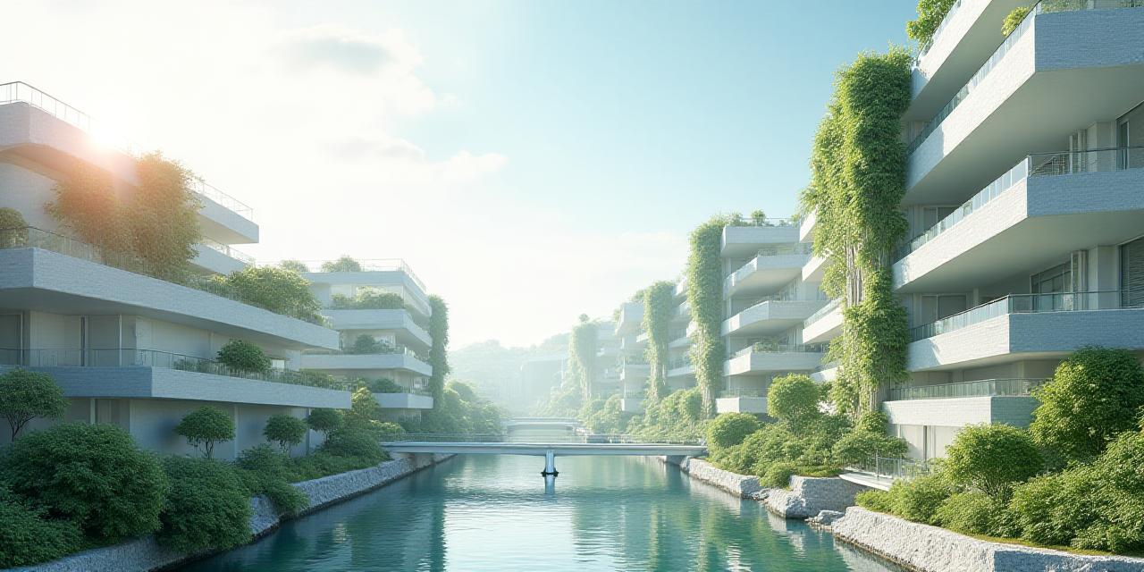 Panoramic view of a sustainable industrial park integrated with lush greenery